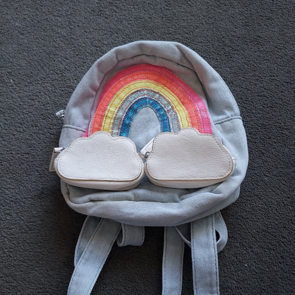Fun Girls' Mini Light Denim Rainbow backpack Removable Clouds